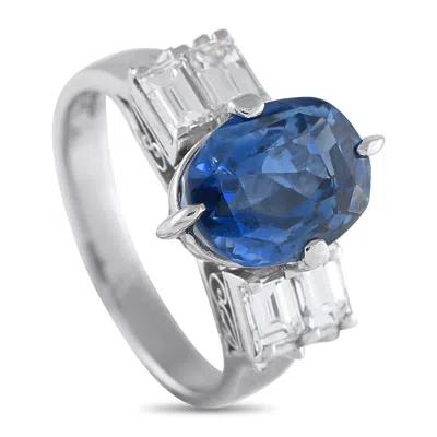 Lb Exclusive Platinum 0.80 Ct Diamond And 5.03 Ct Sapphire Ring Mf01-073125 In Metallic