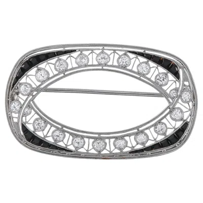 Pre-owned Lb Exclusive Platinum 0.80ct Diamond And Sapphire Brooch Mf16-070126 In Blue
