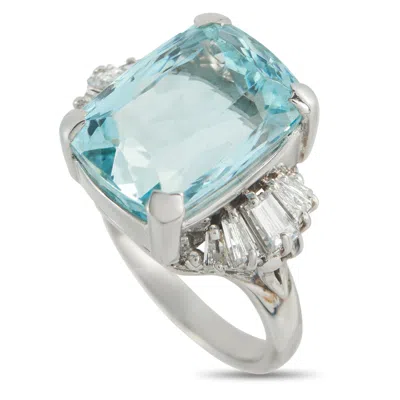 Lb Exclusive Platinum 0.81ct Diamond And Aquamarine Ring Mf45-101625 In Blue