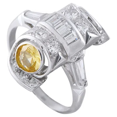 Pre-owned Lb Exclusive Platinum 0.82ct Diamond And Yellow Sapphire Mid-century Cocktail Ring
