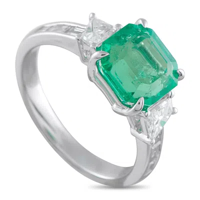 Lb Exclusive Platinum 0.84 Ct Diamond And 2.62 Ct Emerald Ring #5320 In Silver