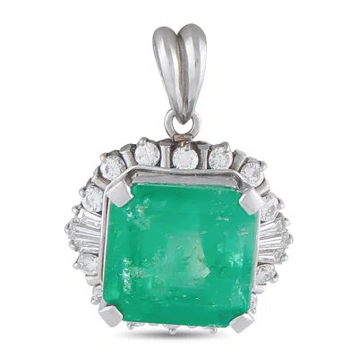 Lb Exclusive Platinum 0.84ct Diamond And Emerald Pendant Mf40-050726 In Green