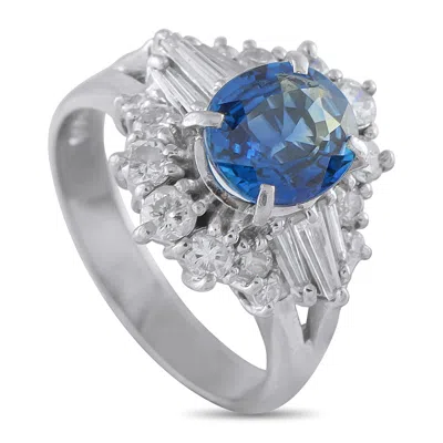 Lb Exclusive Platinum 0.87 Ct Diamond And 1.97 Ct Sapphire Ring Mf25-101625 In Silver