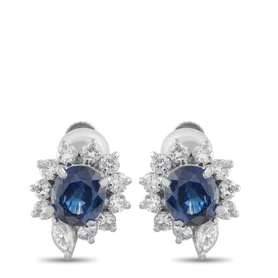 Lb Exclusive Platinum 0.89ct Diamond And Sapphire Earrings Mf33-041426 In Metallic
