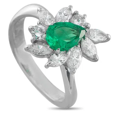 Lb Exclusive Platinum 0.90 Ct Diamond And 0.61 Ct Emerald Ring Mf04-052126 In Multi