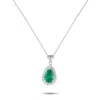 Lb Exclusive Platinum 0.90ct Diamond And Emerald Pear Pendant Necklace Mf24-082025 In Green