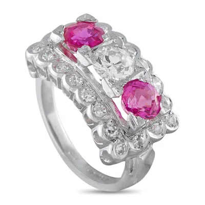 Lb Exclusive Platinum 0.90ct Diamond And Pink Sapphire Ring Mf14-042926 In Metallic