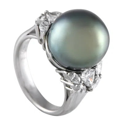 Pre-owned Lb Exclusive Platinum 0.92ct Diamond And Pearl Ring In Multi
