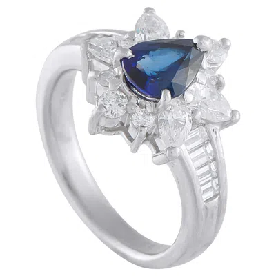 Pre-owned Lb Exclusive Platinum 0.98ct Diamond And Sapphire Ring In Blue