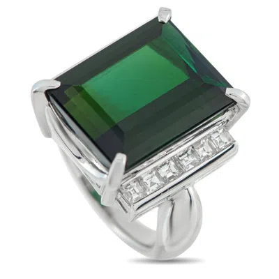 Lb Exclusive Platinum 0.99ct Diamond And Green Tourmaline Ring Mf38-101725 In Metallic
