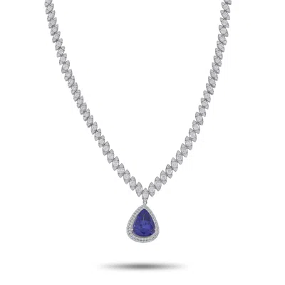 Lb Exclusive Platinum 10.03ct Diamond And Tanzanite Necklace #5328 In Blue