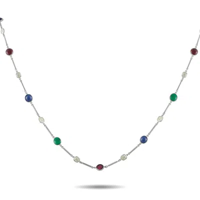 Lb Exclusive Platinum 10.47 Ct Diamond, 10.22 Ct Emerald, 15.13 Ct Sapphire And 13.11 Ct Spinel Long Necklace Mf4 In Multi