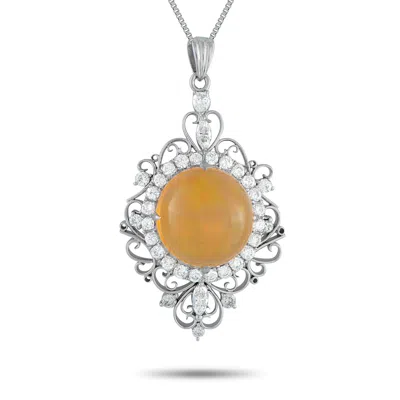 Lb Exclusive Platinum 1.04ct Diamond And Fire Opal Necklace Mf15-101525 In Gold