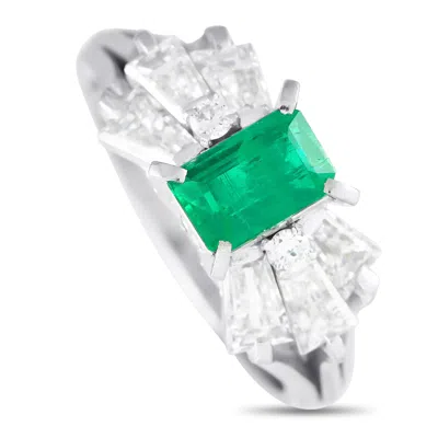 Lb Exclusive Platinum 1.07ct Diamond And Emerald Ring Mf04-120224 In White