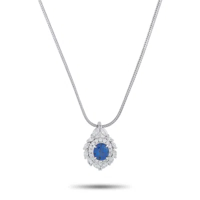 Lb Exclusive Platinum 1.08 Ct Diamond And 1.70 Ct Sapphire Necklace Mf02-010626 In Metallic