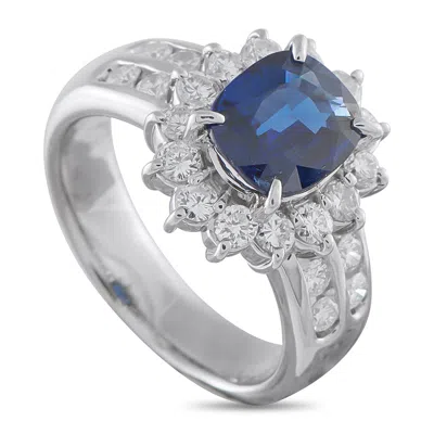 Lb Exclusive Platinum 1.08ct Diamond And Sapphire Ring Mf29-010226 In Blue