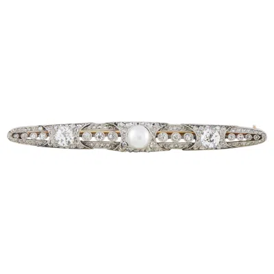Pre-owned Lb Exclusive Platinum 1.0ct Diamond And Pearl Brooch Mf15-070126 In Multiple