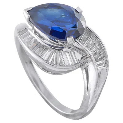 Pre-owned Lb Exclusive Platinum 1.0ct Diamond And Sapphire Ring Mf16-062526 In Blue