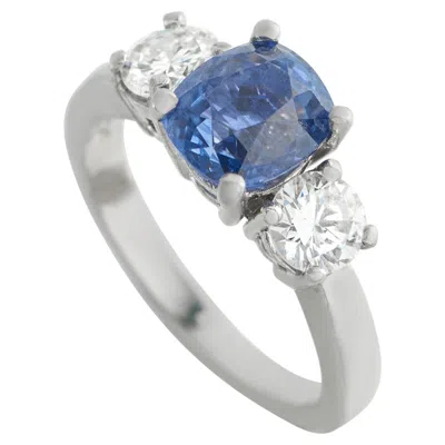 Pre-owned Lb Exclusive Platinum 1.0ct Diamond And Sapphire Ring Mf26-051826 In Blue