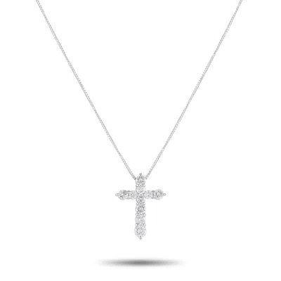 Lb Exclusive Platinum 1.0ct Diamond Cross Necklace Mf31-082025 In Metallic