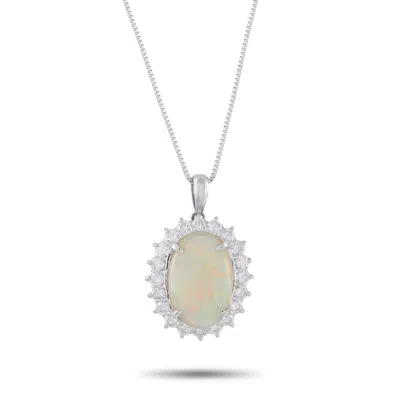 Lb Exclusive Platinum 1.10ct Diamond And Opal Pendant Necklace Mf19-041026 In Silver