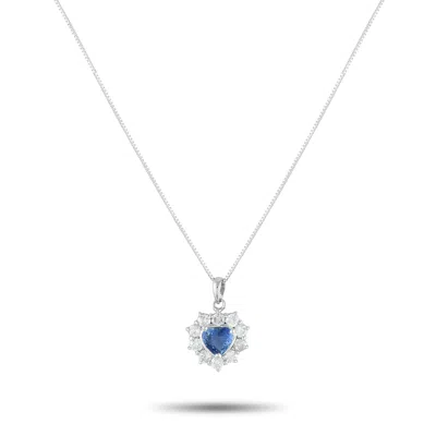 Lb Exclusive Platinum 1.10ct Diamond And Sapphire Pendant Necklace Mf26-082025 In Metallic