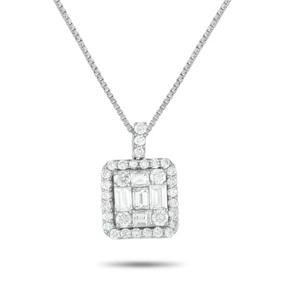 Lb Exclusive Platinum 1.10ct Diamond Square Pendant Necklace Mf26-101525 In Silver