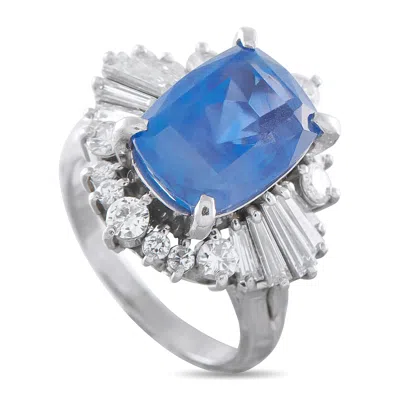 Lb Exclusive Platinum 1.11ct Diamond And Sapphire Ring #5418 In Blue