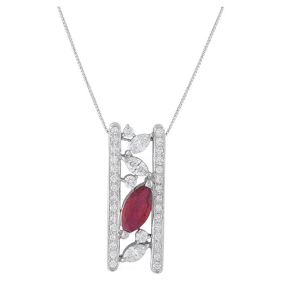 Pre-owned Lb Exclusive Platinum 1.12ct Diamond And Ruby Necklace Mf34-031626 In Multi