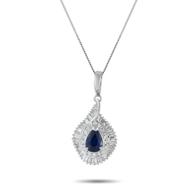 Lb Exclusive Platinum 1.12ct Diamond And Sapphire Pendant Necklace Mf27-061325