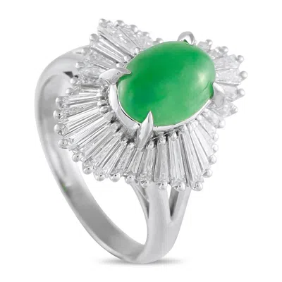 Lb Exclusive Platinum 1.15 Ct Diamond And 1.64 Ct Jade Ballerina Ring Mf13-073125 In White