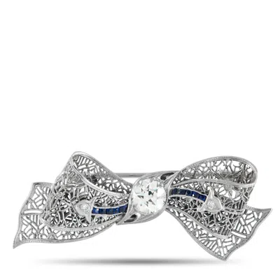 Lb Exclusive Platinum 1.15ct Diamond And Sapphire Art Deco Bow Brooch Mf28-110625 In White