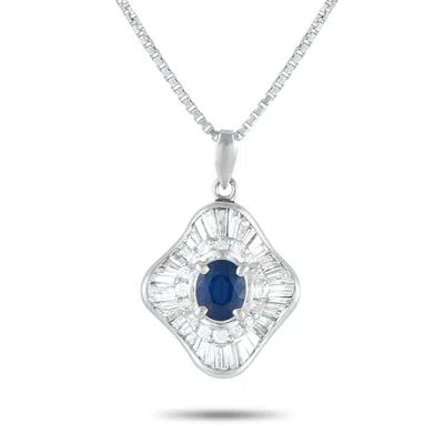 Lb Exclusive Platinum 1.15ct Diamond And Sapphire Pendant Necklace Mf35-082125 In White