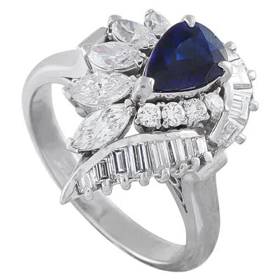 Pre-owned Lb Exclusive Platinum 1.15ct Diamond And Sapphire Ring #5341 In Blue