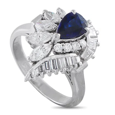 Lb Exclusive Platinum 1.15ct Diamond And Sapphire Ring #5341 In Blue