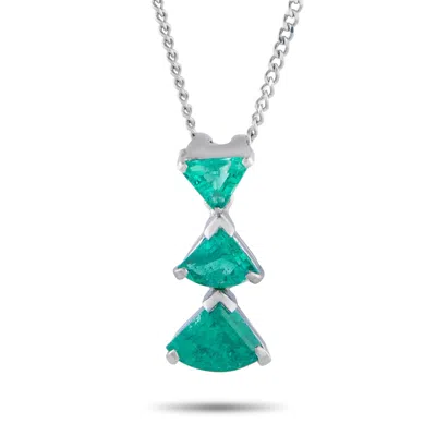 Lb Exclusive Platinum 1.15ct Emerald Trio Necklace Mf05-101725 In Green
