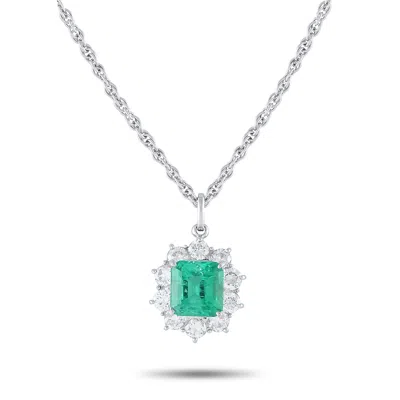 Lb Exclusive Platinum 1.18ct Diamond And Emerald Necklace Mf14-032625 In White