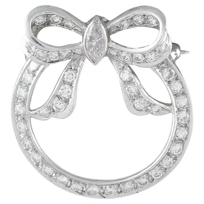 Pre-owned Lb Exclusive Platinum 1.20ct Diamond Circular Bow Brooch Mf15-070826 In Multiple