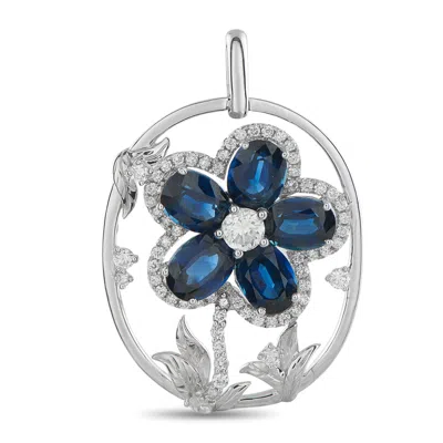 Lb Exclusive Platinum 1.26 Ct Diamond And 9.51 Ct Sapphire Flower Pendant Mf28-101025 In Metallic
