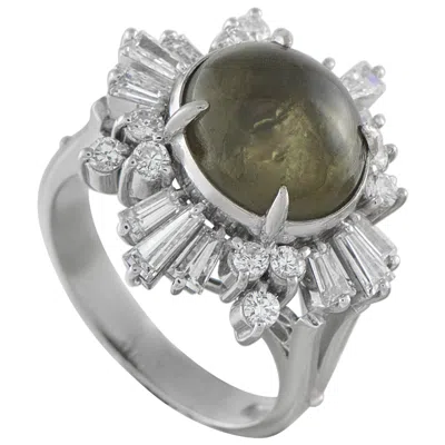 Pre-owned Lb Exclusive Platinum 1.26ct Diamond And Cats Eye Ring #5309 In Multi