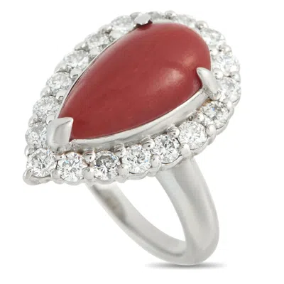 Lb Exclusive Platinum 1.27ct Diamond And Coral Ring Mf14-101625 In Metallic