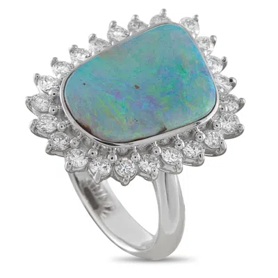 Lb Exclusive Platinum 1.30 Ct Diamond And 8.79 Ct Opal Ring Mf10-052126 In Metallic