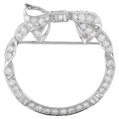 Pre-owned Lb Exclusive Platinum 1.30ct Diamond Circular Bow Brooch Mf24-062526 In Multiple