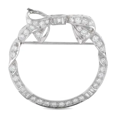 Lb Exclusive Platinum 1.30ct Diamond Circular Bow Brooch Mf24-062526 In Silver