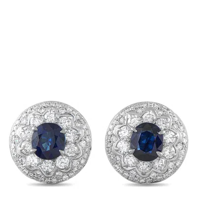 Lb Exclusive Platinum 1.32ct Diamond And Sapphire Earrings Mf21-041026 In Pattern