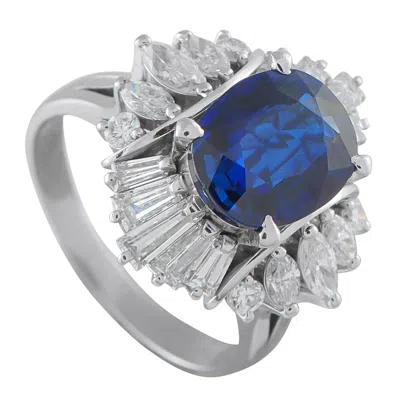 Pre-owned Lb Exclusive Platinum 1.37ct Diamond And Sapphire Ring #5231 In Blue