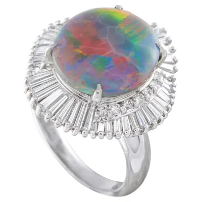 Pre-owned Lb Exclusive Platinum 1.39ct Diamond And Black Opal Ring Mf10-062526