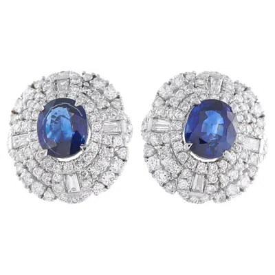 Pre-owned Lb Exclusive Platinum 1.39ct Diamond And Sapphire Earrings Mf22-040926 In Blue