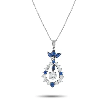 Lb Exclusive Platinum 1.48ct Diamond And Sapphire Pendant Necklace Mf04-110425 In Silver