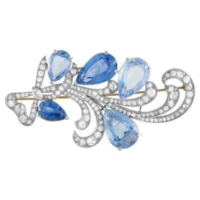 Pre-owned Lb Exclusive Platinum, 14k Rose Gold 2.20ct Diamond And Sapphire Brooch Mf50-022026 In Red